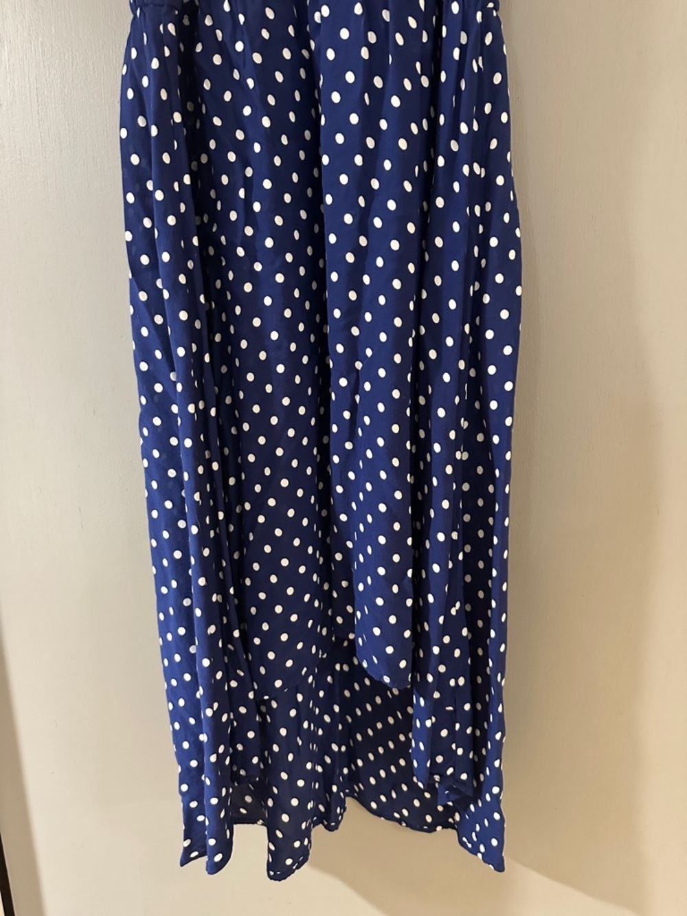 Anthropologie Lilka Polka Dot Hi-Low Dress Navy Green Halter Midi Derby - Picture 7 of 12